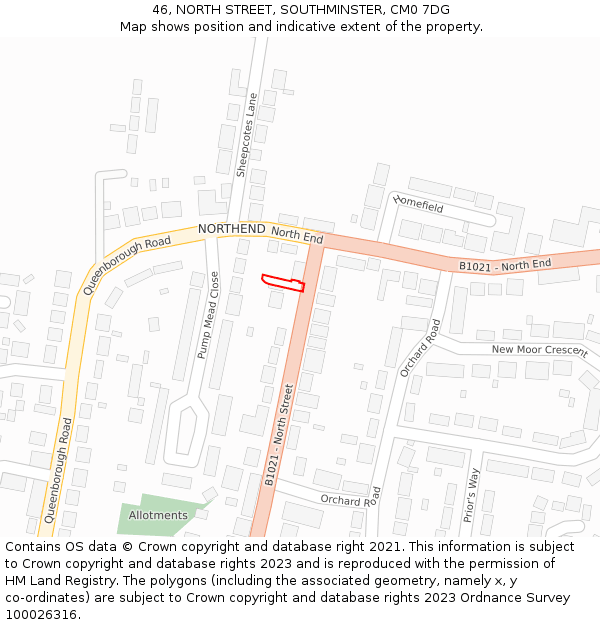 46, NORTH STREET, SOUTHMINSTER, CM0 7DG: Location map and indicative extent of plot