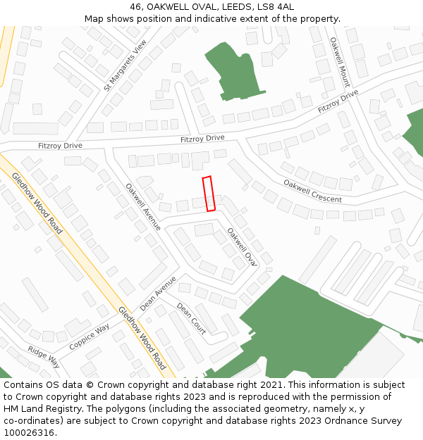 46, OAKWELL OVAL, LEEDS, LS8 4AL: Location map and indicative extent of plot