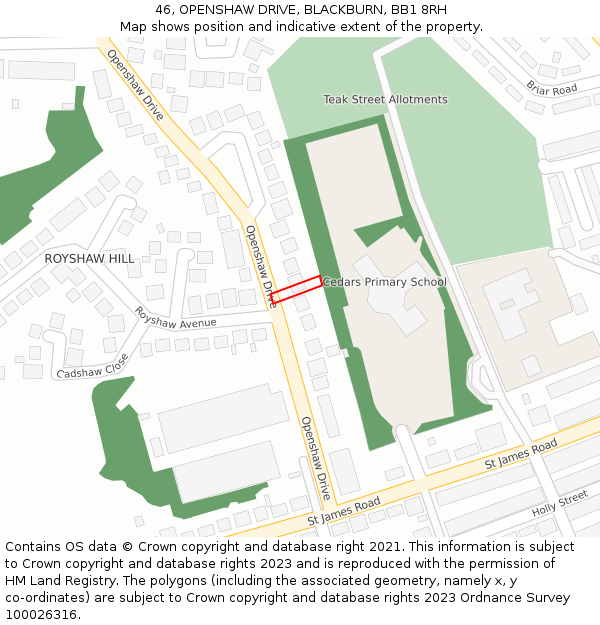 46, OPENSHAW DRIVE, BLACKBURN, BB1 8RH: Location map and indicative extent of plot
