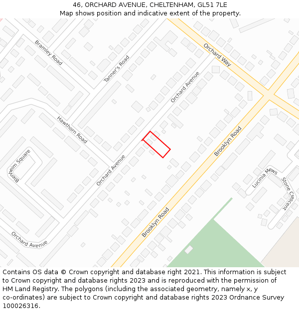 46, ORCHARD AVENUE, CHELTENHAM, GL51 7LE: Location map and indicative extent of plot
