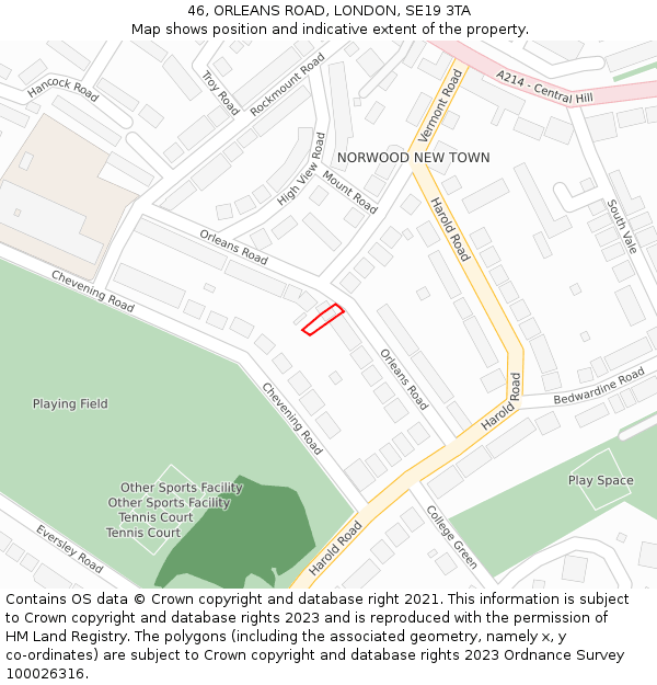 46, ORLEANS ROAD, LONDON, SE19 3TA: Location map and indicative extent of plot