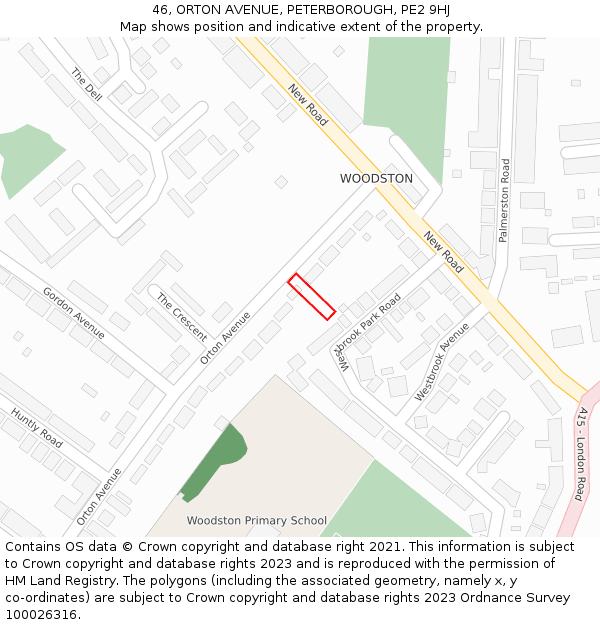 46, ORTON AVENUE, PETERBOROUGH, PE2 9HJ: Location map and indicative extent of plot