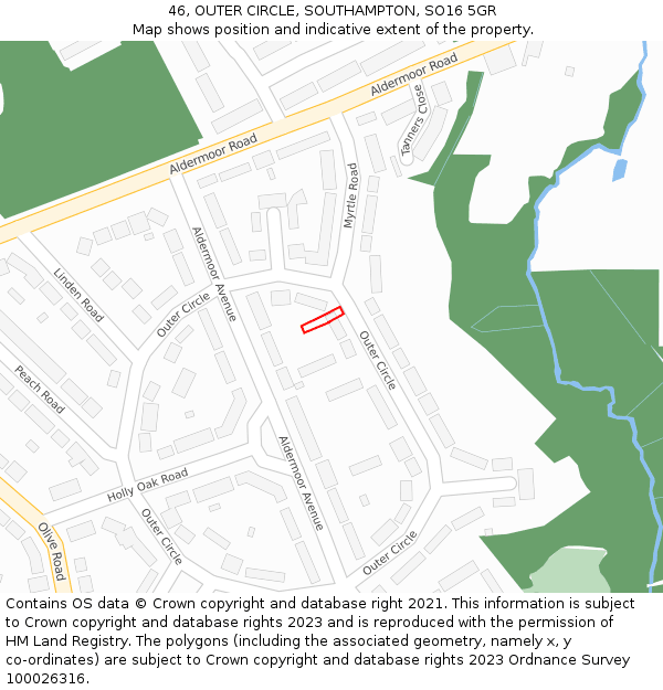46, OUTER CIRCLE, SOUTHAMPTON, SO16 5GR: Location map and indicative extent of plot
