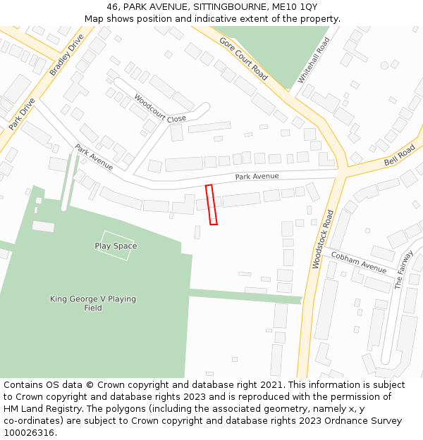 46, PARK AVENUE, SITTINGBOURNE, ME10 1QY: Location map and indicative extent of plot