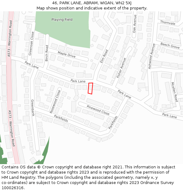 46, PARK LANE, ABRAM, WIGAN, WN2 5XJ: Location map and indicative extent of plot