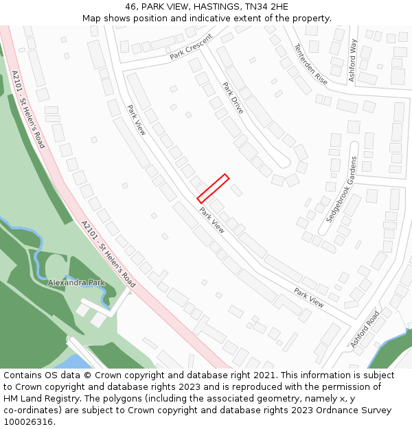46, PARK VIEW, HASTINGS, TN34 2HE: Location map and indicative extent of plot