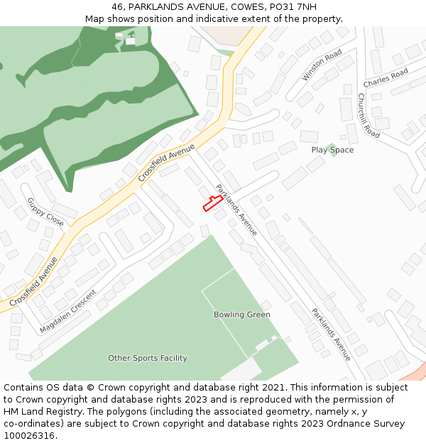 46, PARKLANDS AVENUE, COWES, PO31 7NH: Location map and indicative extent of plot