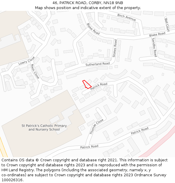 46, PATRICK ROAD, CORBY, NN18 9NB: Location map and indicative extent of plot