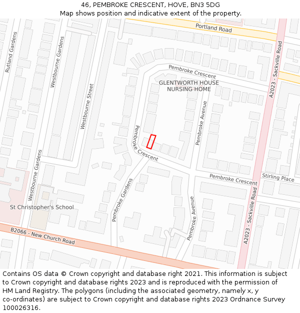 46, PEMBROKE CRESCENT, HOVE, BN3 5DG: Location map and indicative extent of plot