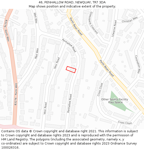 46, PENHALLOW ROAD, NEWQUAY, TR7 3DA: Location map and indicative extent of plot