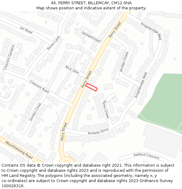 46, PERRY STREET, BILLERICAY, CM12 0NA: Location map and indicative extent of plot