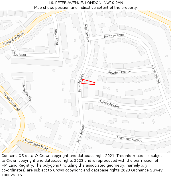 46, PETER AVENUE, LONDON, NW10 2AN: Location map and indicative extent of plot