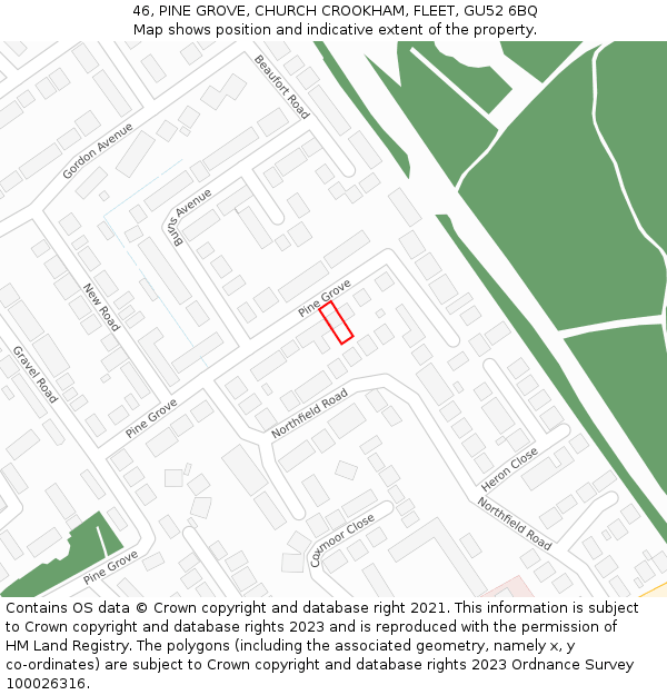46, PINE GROVE, CHURCH CROOKHAM, FLEET, GU52 6BQ: Location map and indicative extent of plot
