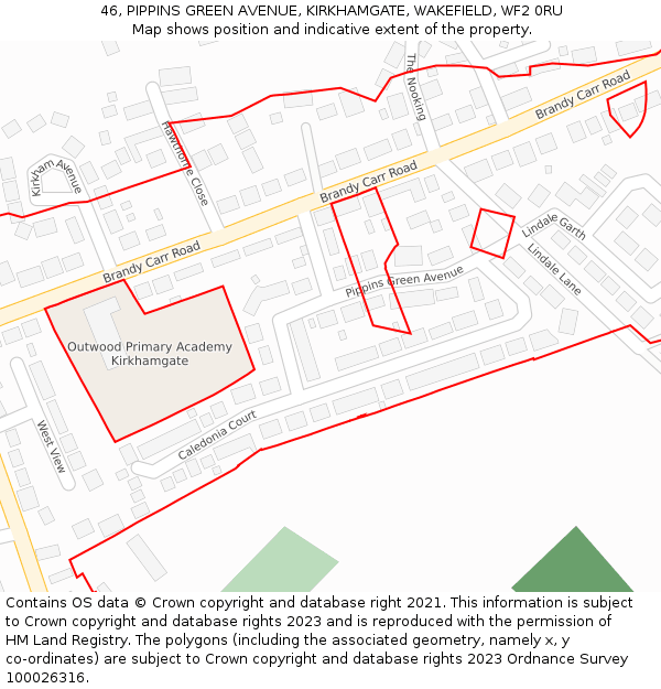 46, PIPPINS GREEN AVENUE, KIRKHAMGATE, WAKEFIELD, WF2 0RU: Location map and indicative extent of plot