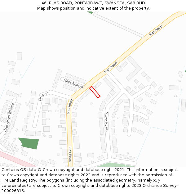 46, PLAS ROAD, PONTARDAWE, SWANSEA, SA8 3HD: Location map and indicative extent of plot
