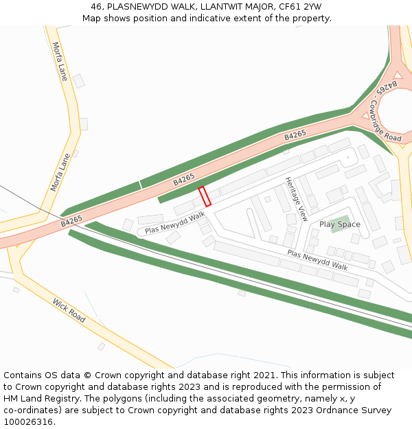 46, PLASNEWYDD WALK, LLANTWIT MAJOR, CF61 2YW: Location map and indicative extent of plot