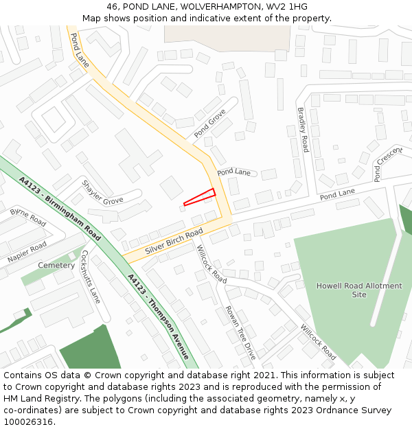 46, POND LANE, WOLVERHAMPTON, WV2 1HG: Location map and indicative extent of plot