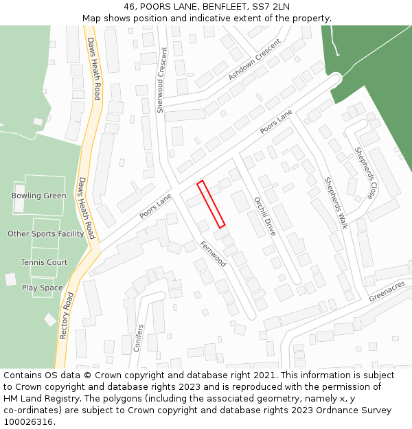 46, POORS LANE, BENFLEET, SS7 2LN: Location map and indicative extent of plot