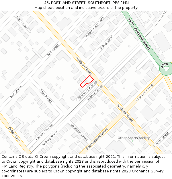 46, PORTLAND STREET, SOUTHPORT, PR8 1HN: Location map and indicative extent of plot