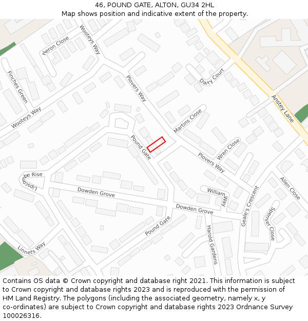 46, POUND GATE, ALTON, GU34 2HL: Location map and indicative extent of plot