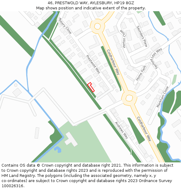 46, PRESTWOLD WAY, AYLESBURY, HP19 8GZ: Location map and indicative extent of plot