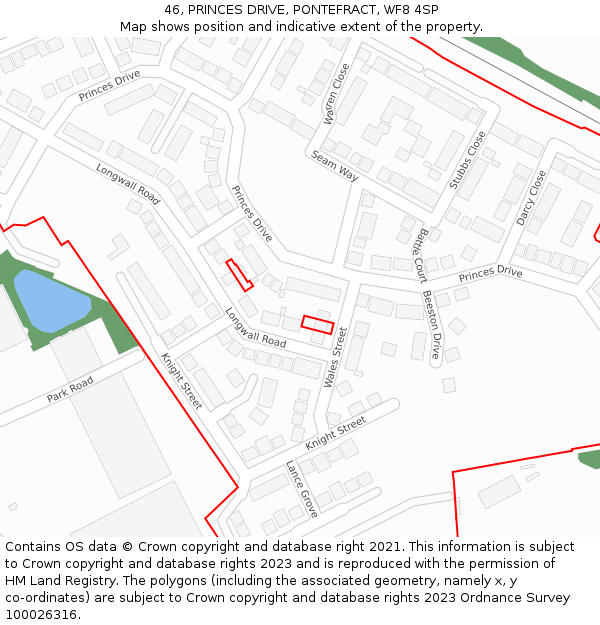 46, PRINCES DRIVE, PONTEFRACT, WF8 4SP: Location map and indicative extent of plot