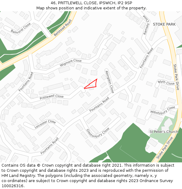 46, PRITTLEWELL CLOSE, IPSWICH, IP2 9SP: Location map and indicative extent of plot