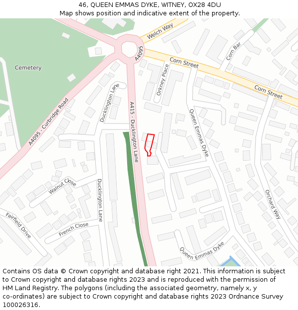 46, QUEEN EMMAS DYKE, WITNEY, OX28 4DU: Location map and indicative extent of plot