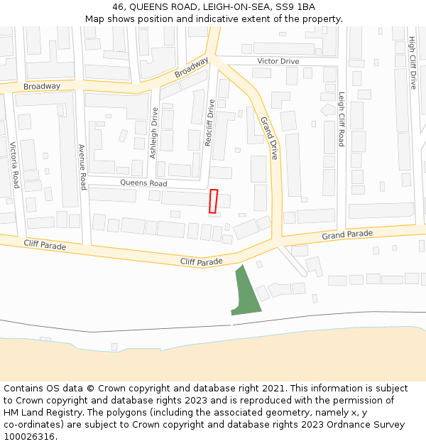 46, QUEENS ROAD, LEIGH-ON-SEA, SS9 1BA: Location map and indicative extent of plot