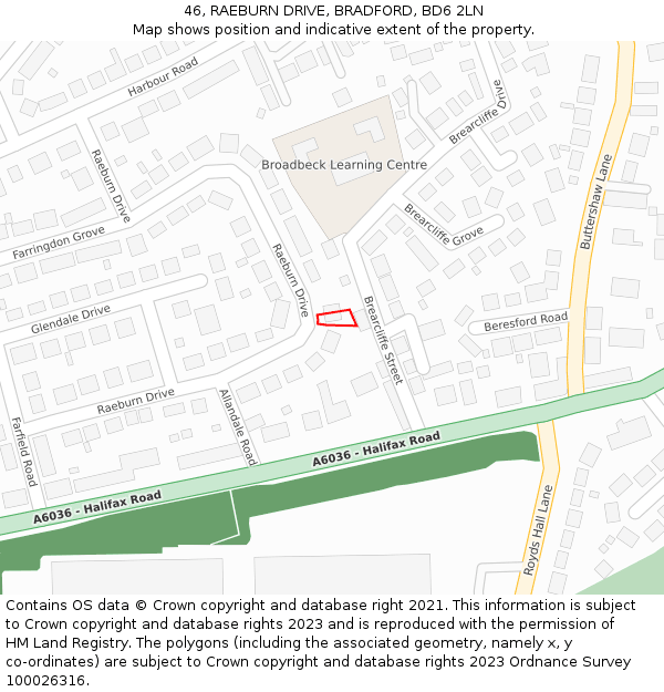 46, RAEBURN DRIVE, BRADFORD, BD6 2LN: Location map and indicative extent of plot