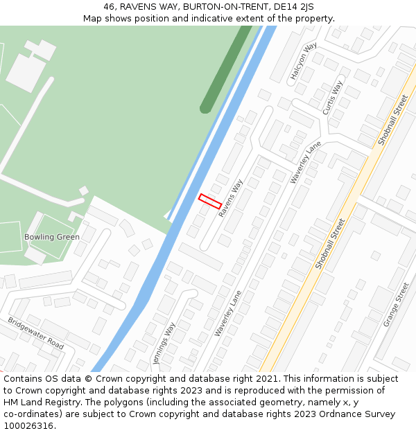 46, RAVENS WAY, BURTON-ON-TRENT, DE14 2JS: Location map and indicative extent of plot