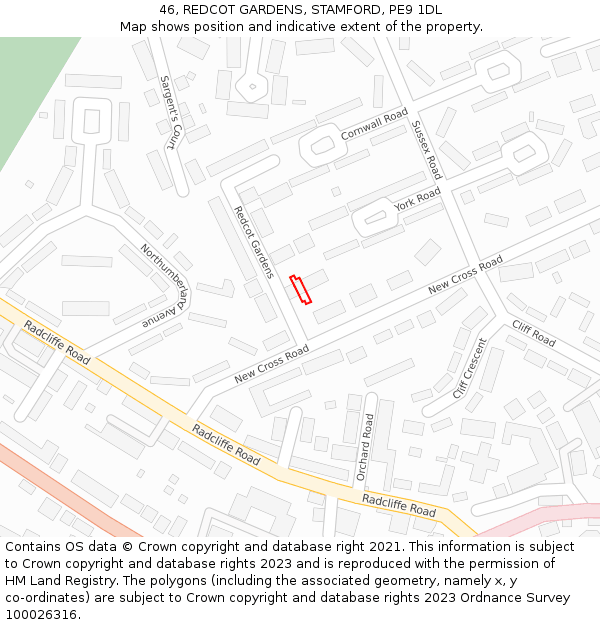 46, REDCOT GARDENS, STAMFORD, PE9 1DL: Location map and indicative extent of plot