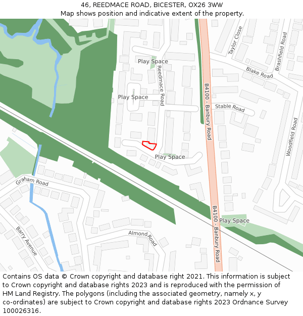 46, REEDMACE ROAD, BICESTER, OX26 3WW: Location map and indicative extent of plot