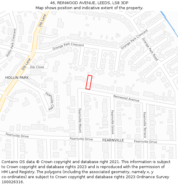 46, REINWOOD AVENUE, LEEDS, LS8 3DP: Location map and indicative extent of plot