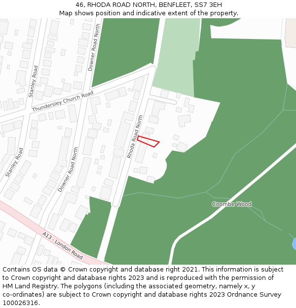 46, RHODA ROAD NORTH, BENFLEET, SS7 3EH: Location map and indicative extent of plot