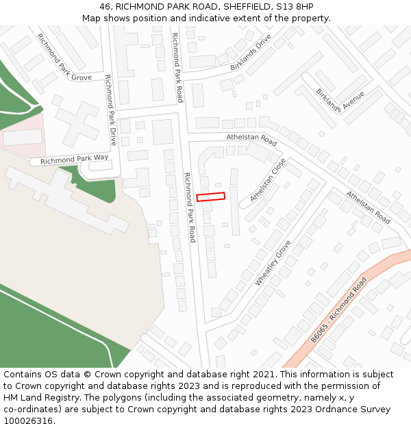 46, RICHMOND PARK ROAD, SHEFFIELD, S13 8HP: Location map and indicative extent of plot