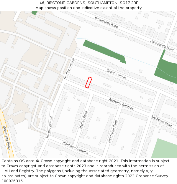 46, RIPSTONE GARDENS, SOUTHAMPTON, SO17 3RE: Location map and indicative extent of plot