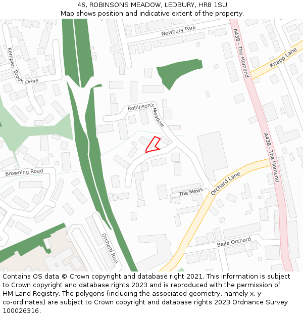 46, ROBINSONS MEADOW, LEDBURY, HR8 1SU: Location map and indicative extent of plot
