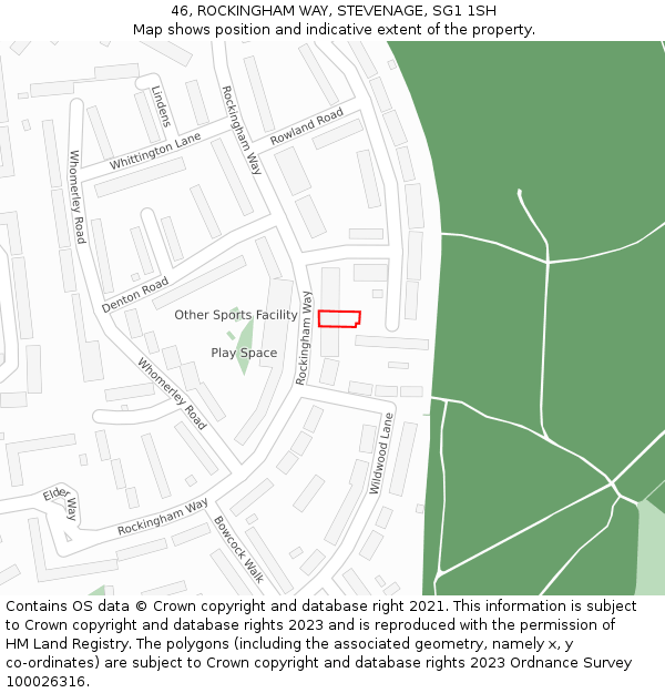 46, ROCKINGHAM WAY, STEVENAGE, SG1 1SH: Location map and indicative extent of plot