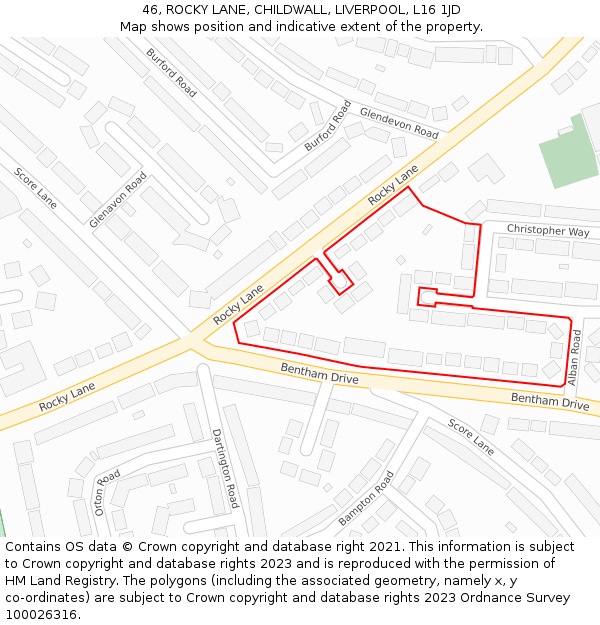 46, ROCKY LANE, CHILDWALL, LIVERPOOL, L16 1JD: Location map and indicative extent of plot