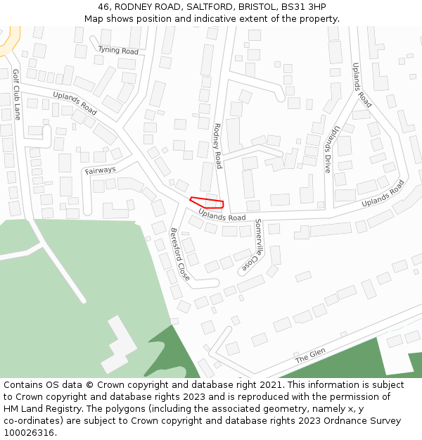 46, RODNEY ROAD, SALTFORD, BRISTOL, BS31 3HP: Location map and indicative extent of plot