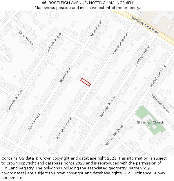 46, ROSELEIGH AVENUE, NOTTINGHAM, NG3 6FH: Location map and indicative extent of plot