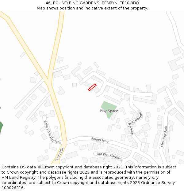 46, ROUND RING GARDENS, PENRYN, TR10 9BQ: Location map and indicative extent of plot