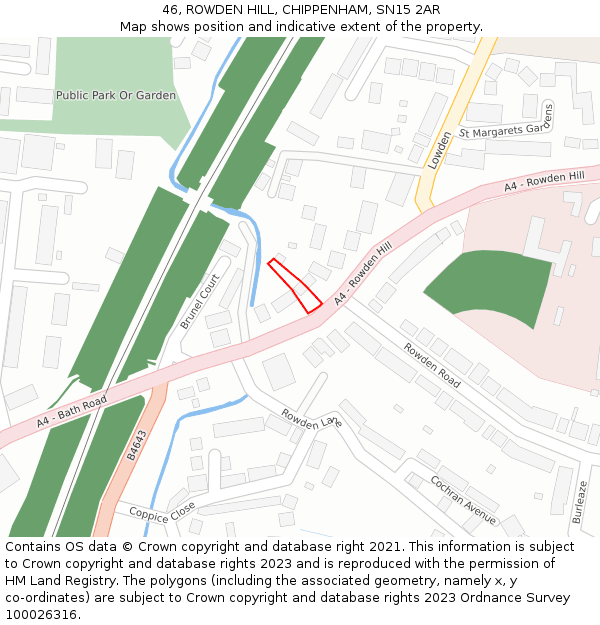 46, ROWDEN HILL, CHIPPENHAM, SN15 2AR: Location map and indicative extent of plot