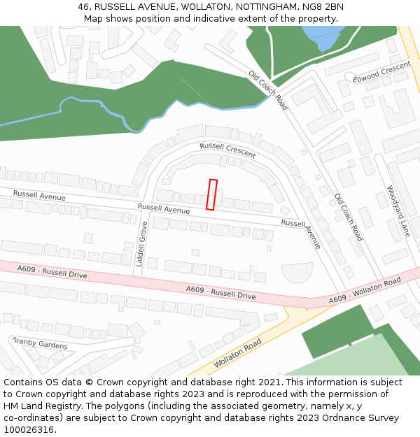 46, RUSSELL AVENUE, WOLLATON, NOTTINGHAM, NG8 2BN: Location map and indicative extent of plot