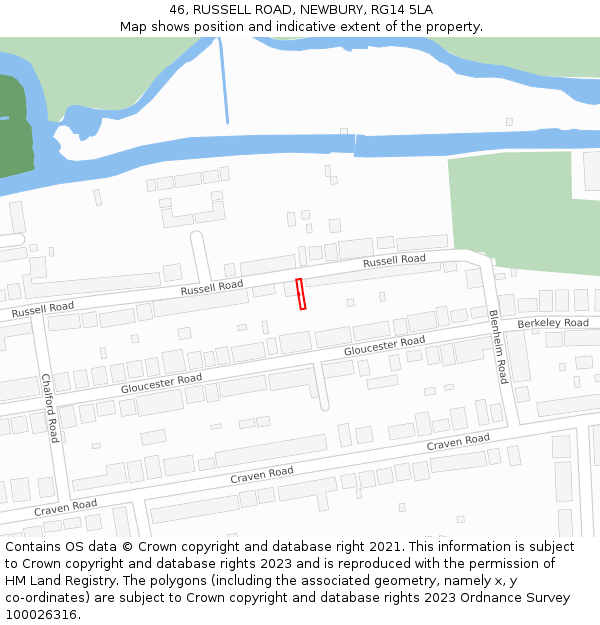 46, RUSSELL ROAD, NEWBURY, RG14 5LA: Location map and indicative extent of plot