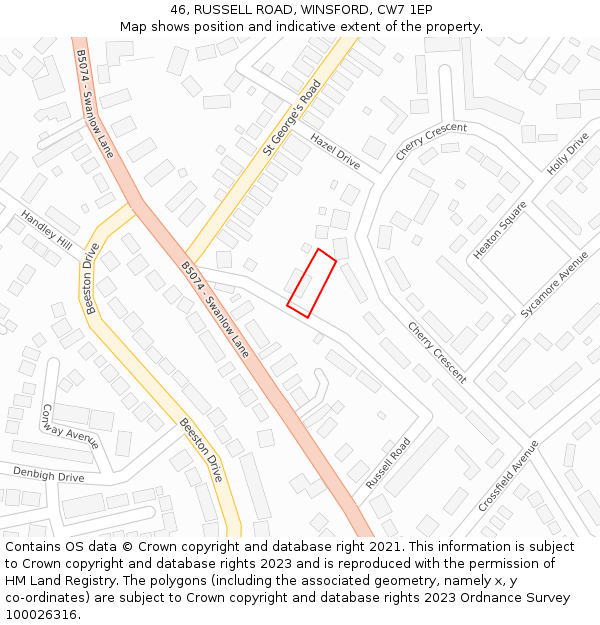 46, RUSSELL ROAD, WINSFORD, CW7 1EP: Location map and indicative extent of plot