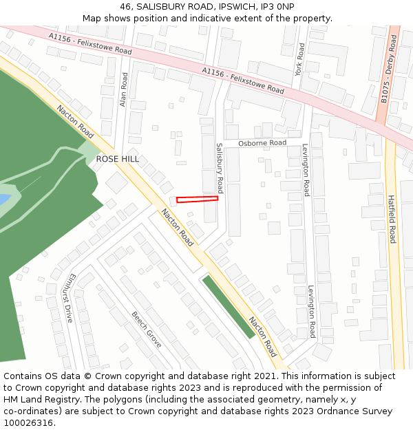 46, SALISBURY ROAD, IPSWICH, IP3 0NP: Location map and indicative extent of plot
