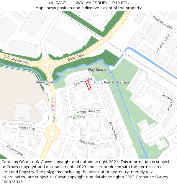 46, SANDHILL WAY, AYLESBURY, HP19 8GU: Location map and indicative extent of plot
