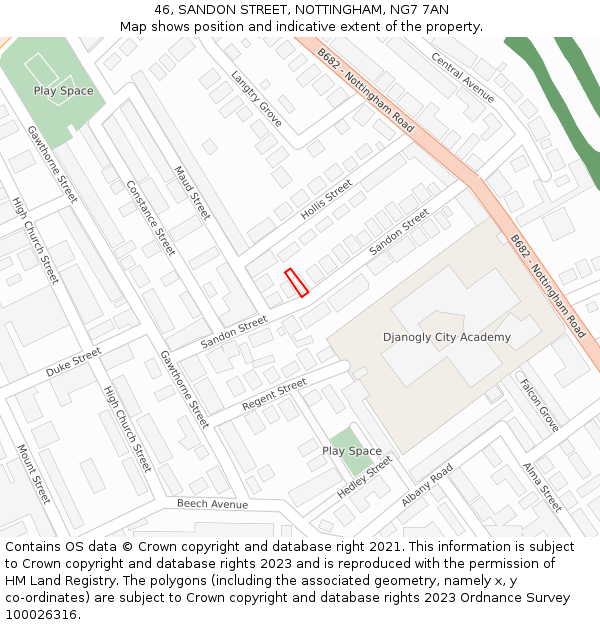 46, SANDON STREET, NOTTINGHAM, NG7 7AN: Location map and indicative extent of plot